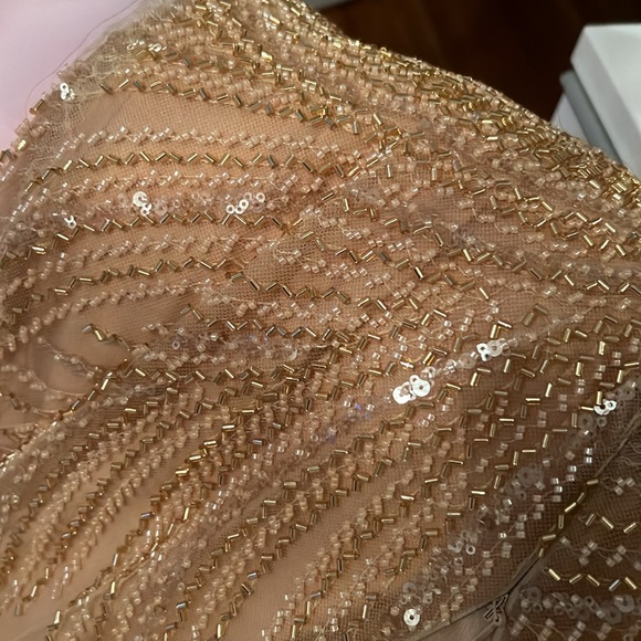 Custom Gold Embellished Leaf Detail Jeweled Evening Dress - Picture 8 of 8